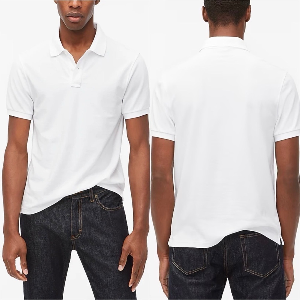 J. Crew Factory Shirt Mens Flex Piqué Polo Untucked White L